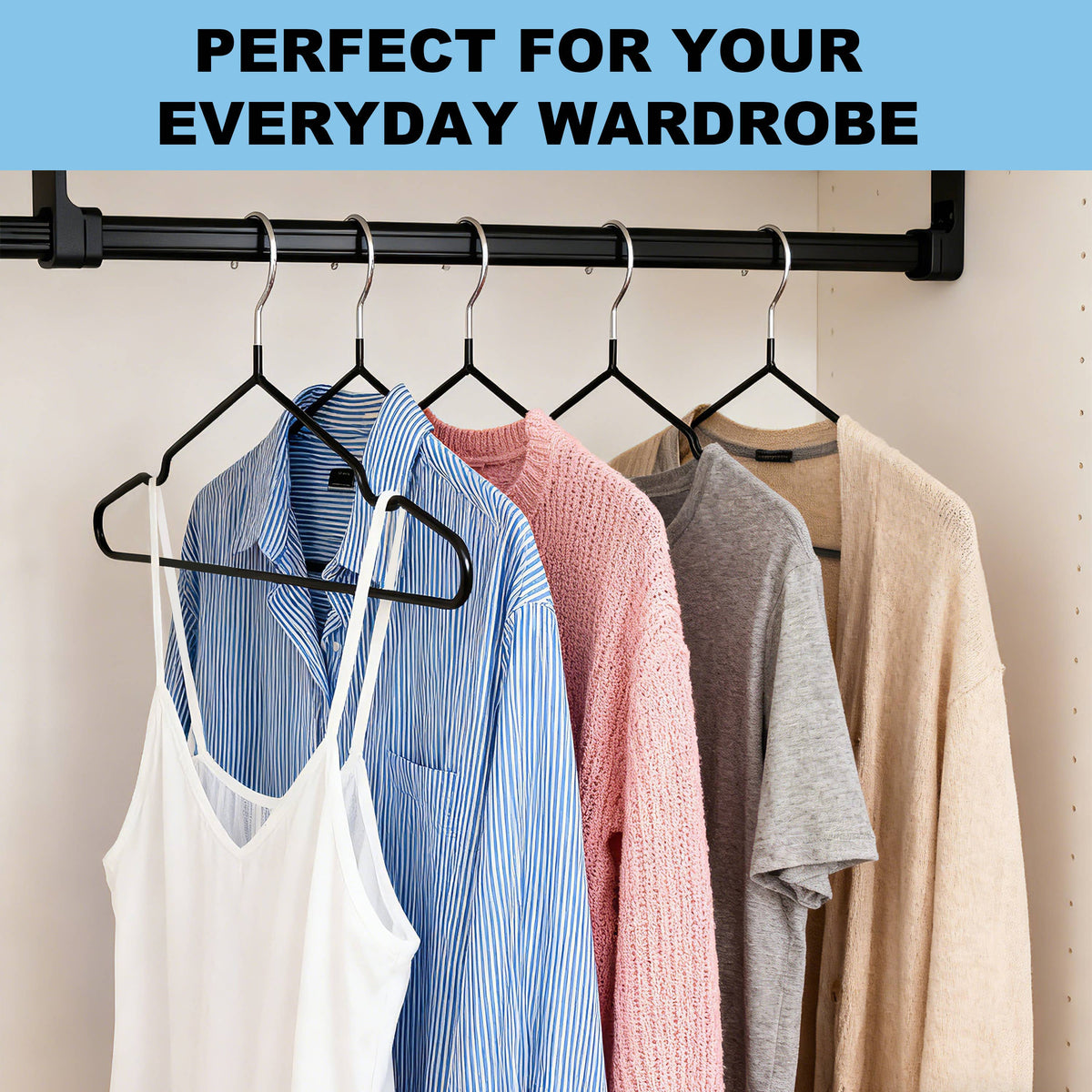 PVC31 – Non-Slip PVC-Coated Metal Shirt Hanger with Notches – 16" – Black / White / Gray