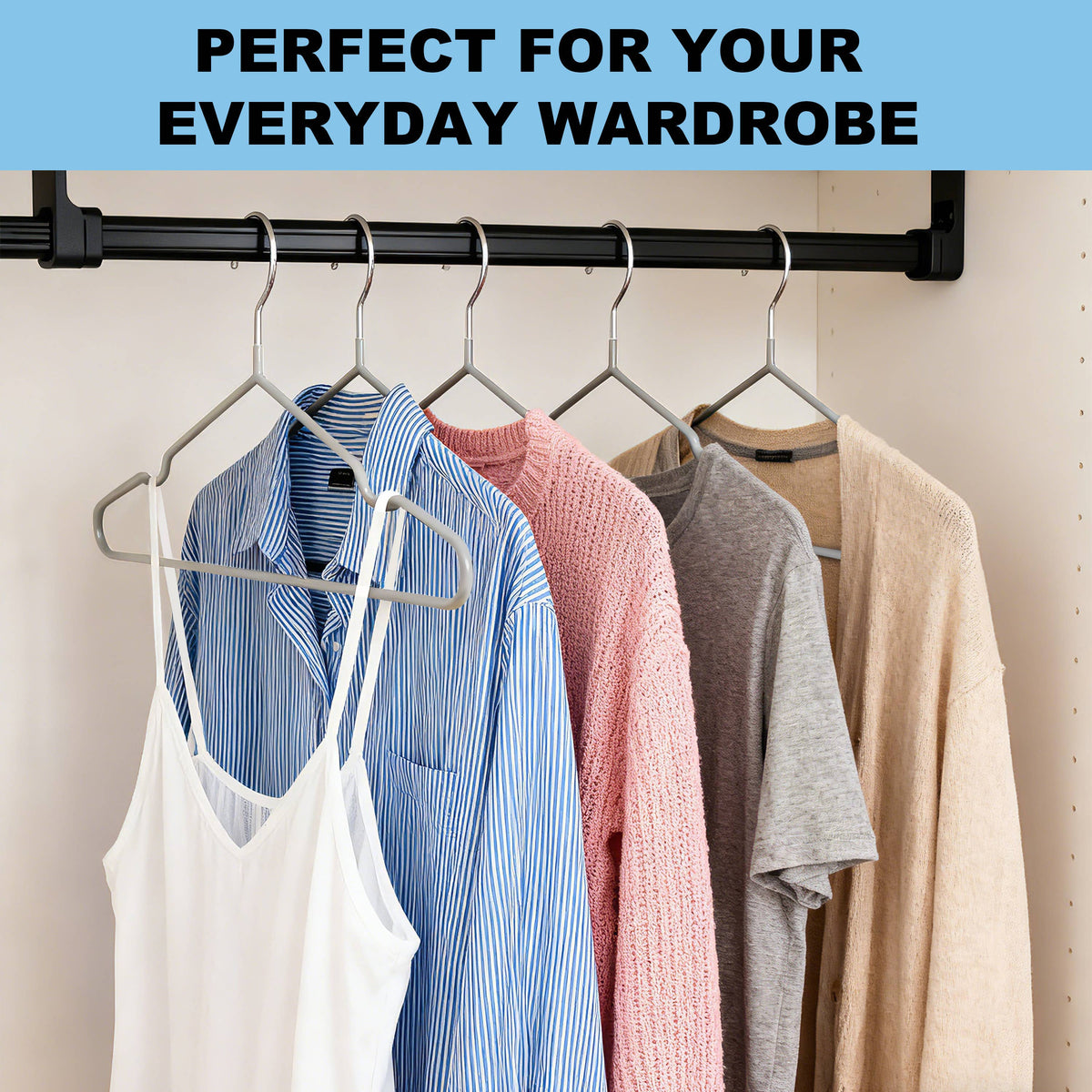 PVC31-GY – Non-Slip PVC-Coated Metal Shirt Hanger with Notches – 16" – Gray