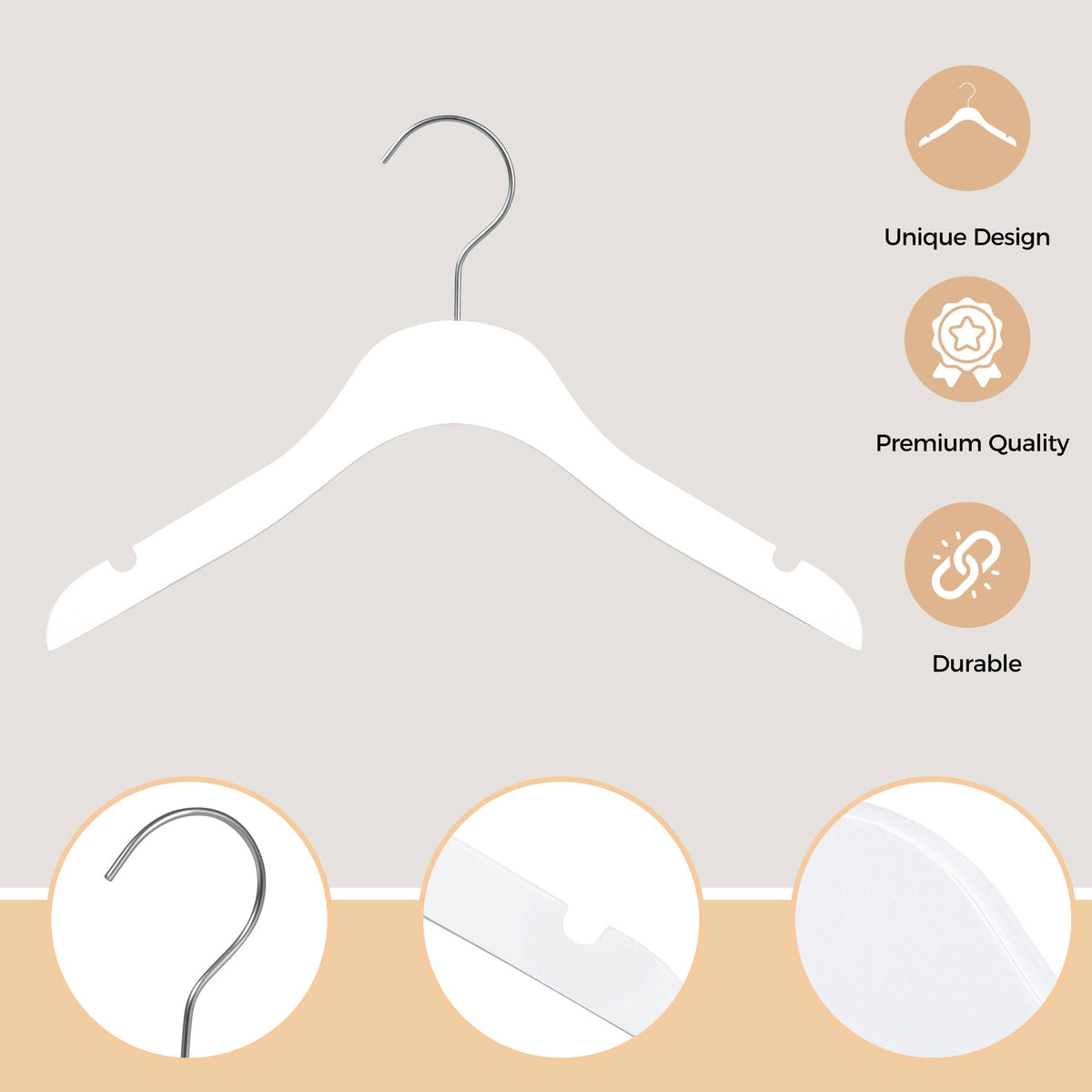 WSK71-WT – Kids Ultra-Slim Wooden Hanger – 12" – White