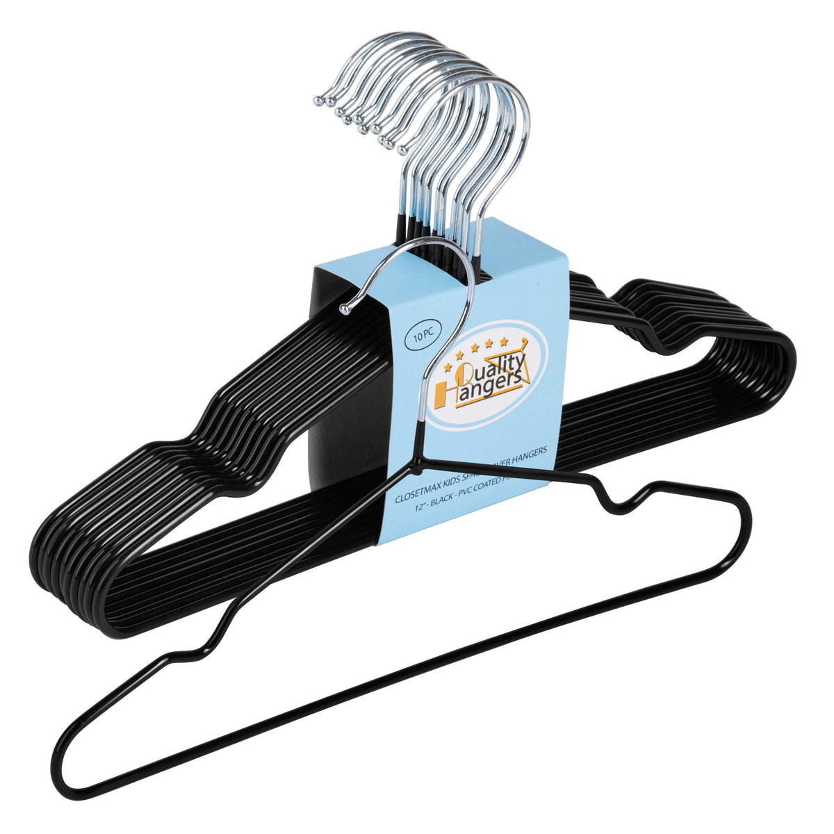 PVC41 – Kids Non-Slip PVC-Coated Metal Shirt Hanger with Notches – 12" – Black / White / Gray