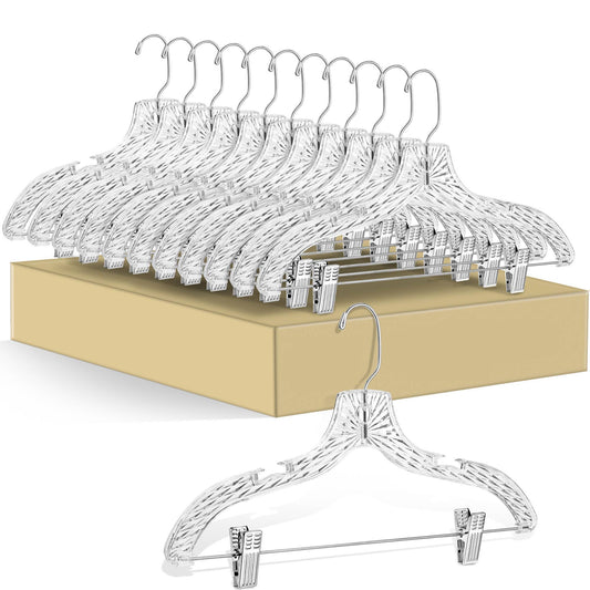 5502 – Crystal Clear Plastic Skirt & Pant Hanger with Clips – 17" – Clear