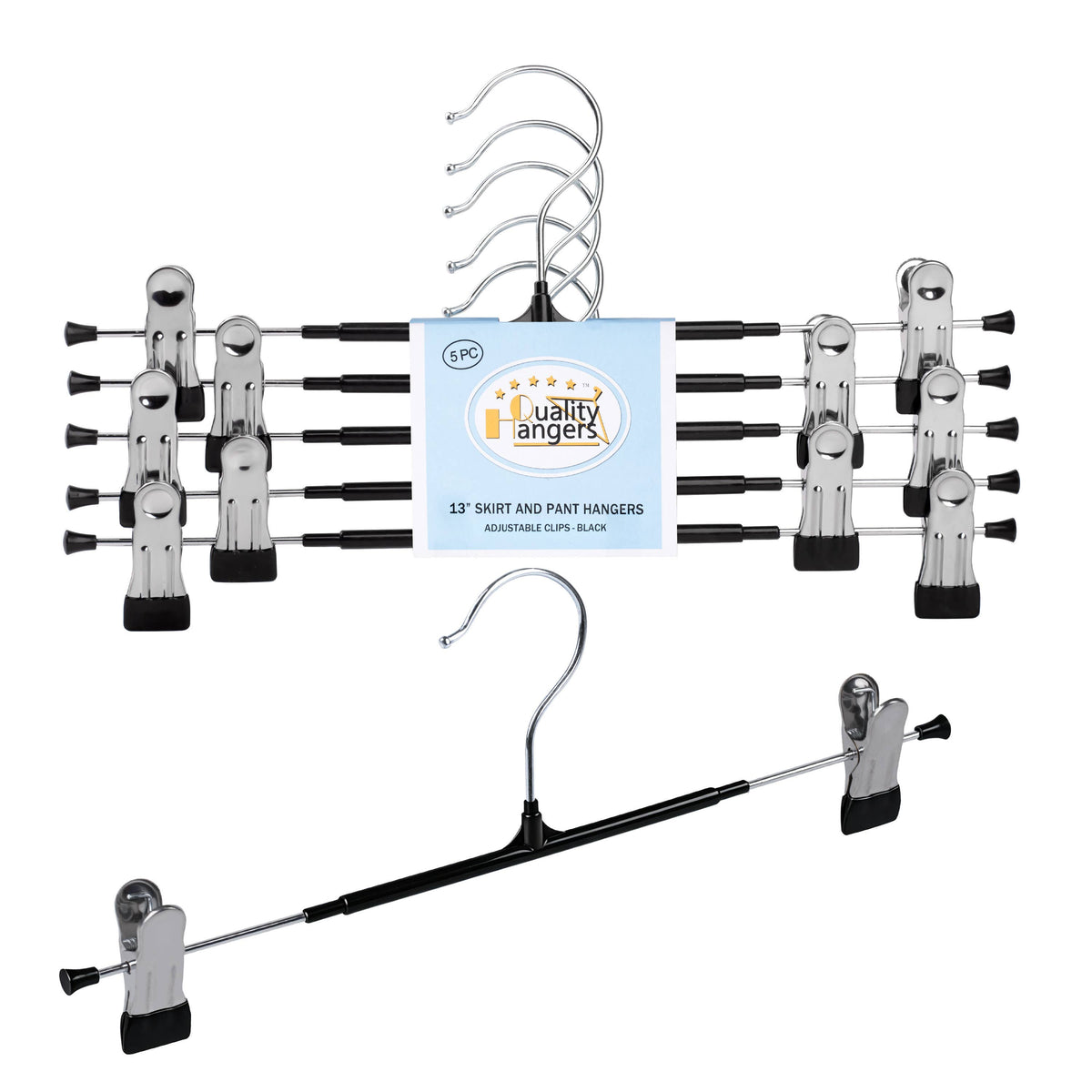 PVC32-BK – Non-Slip PVC-Coated Metal Skirt & Pant Hanger with Clips – 13" – Black