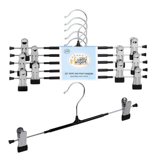 PVC32-BK – Non-Slip PVC-Coated Metal Skirt & Pant Hanger with Clips – 13" – Black
