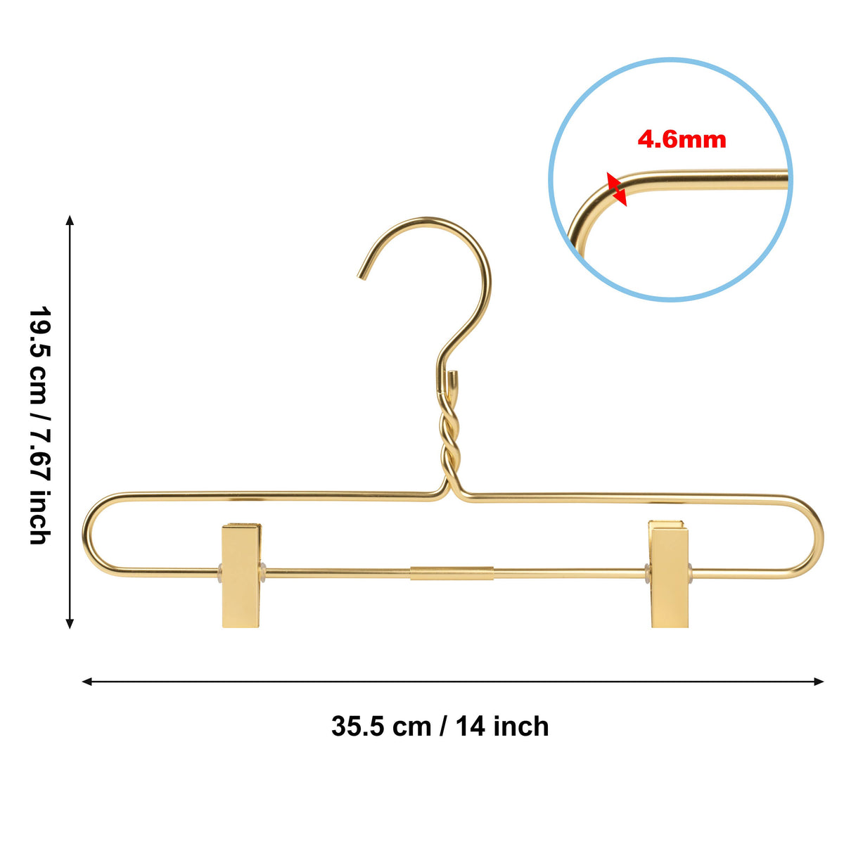 AL28 – Heavy-Duty Aluminum Skirt & Pant Hanger with Clips – 14" – Gold / Silver