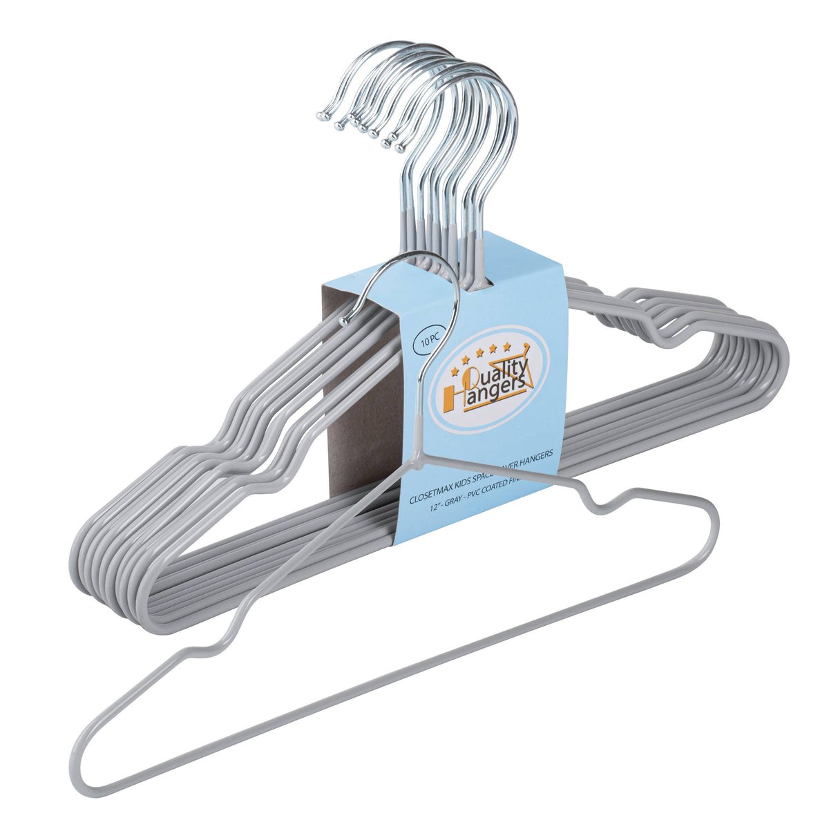 PVC41 – Kids Non-Slip PVC-Coated Metal Shirt Hanger with Notches – 12" – Black / White / Gray