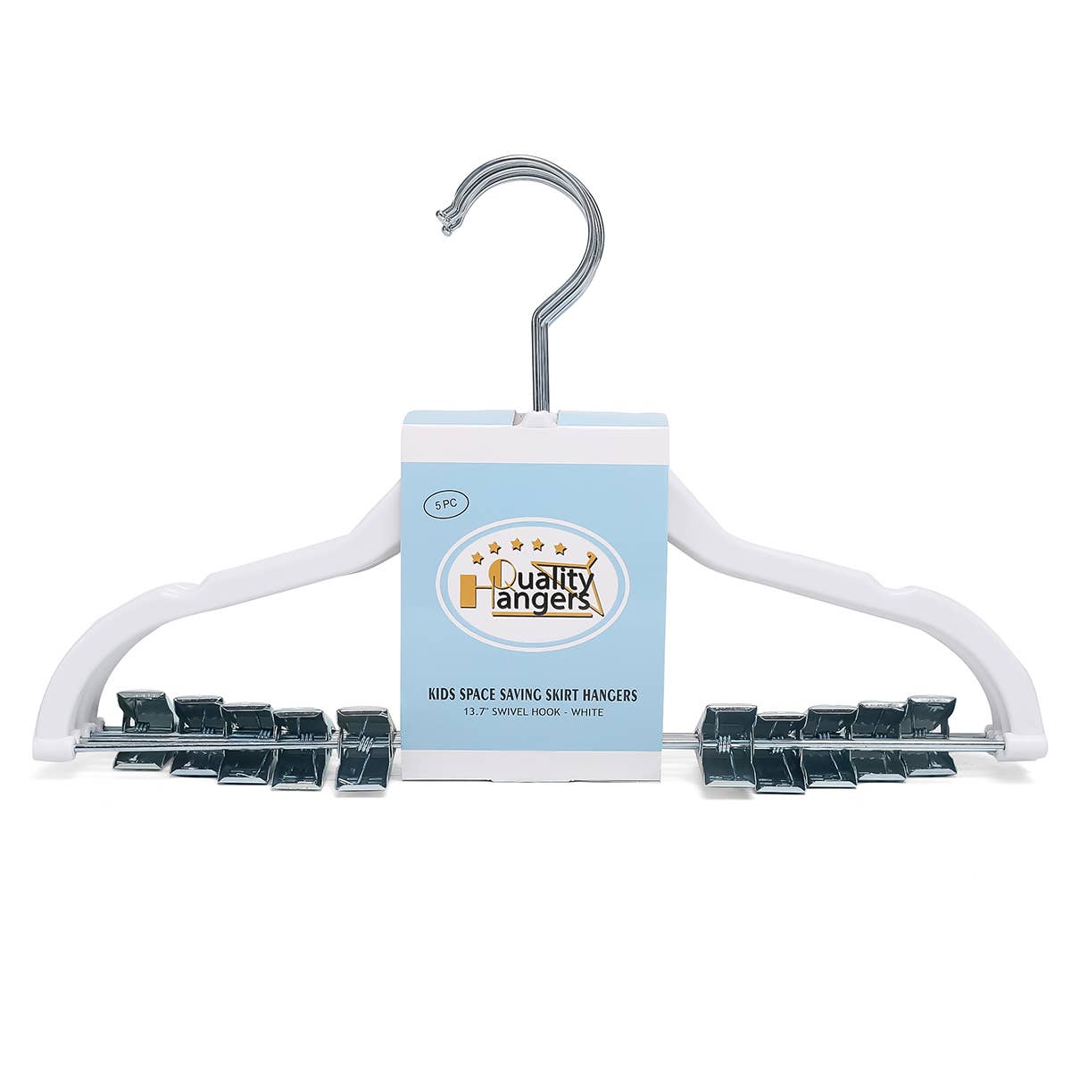 P416-WT – Kids Slim ABS Plastic Skirt Hanger with Clips – 13.7" – White