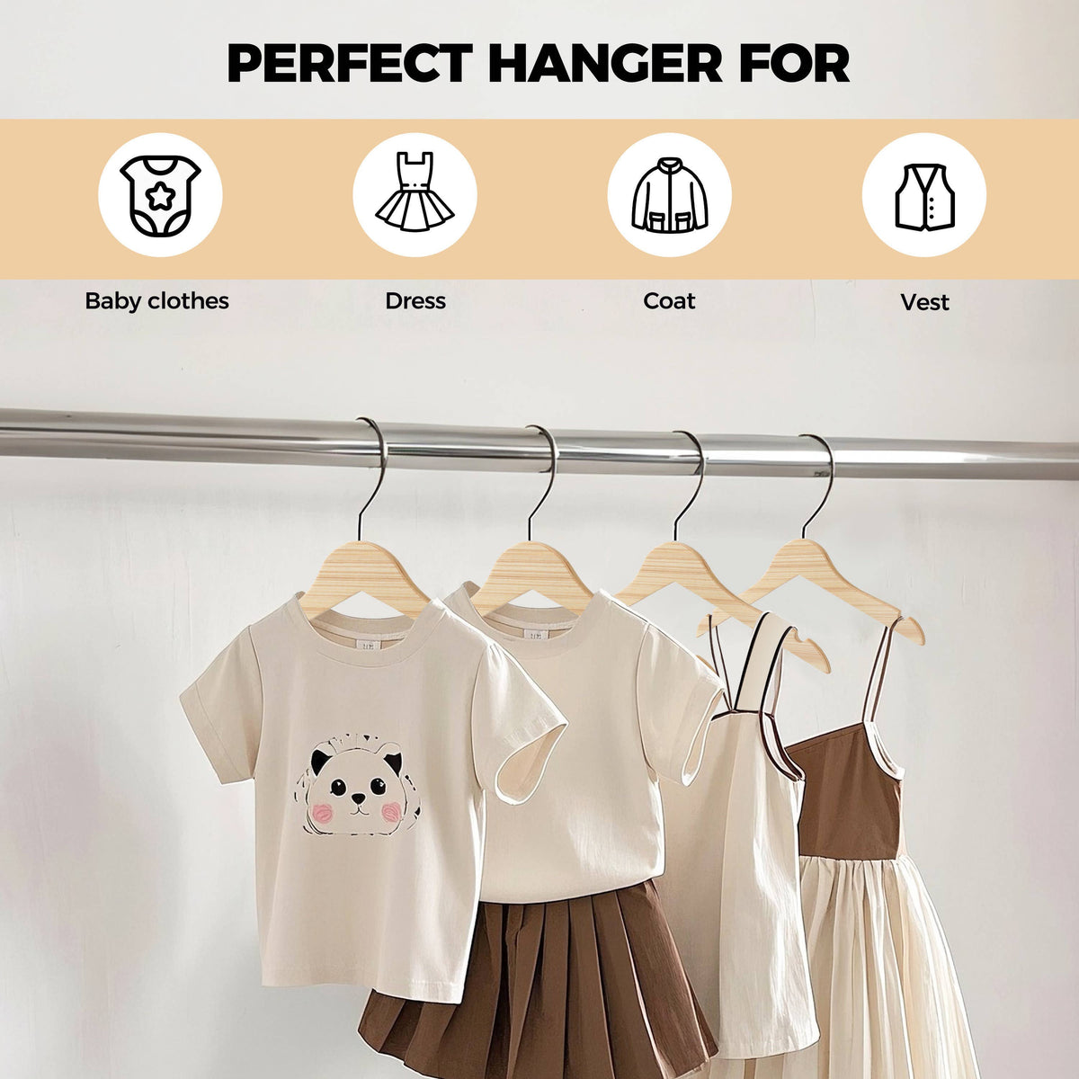 WLMK32-NT – Kids Slim Plywood Wooden Hanger with Bar – 12" – Natural