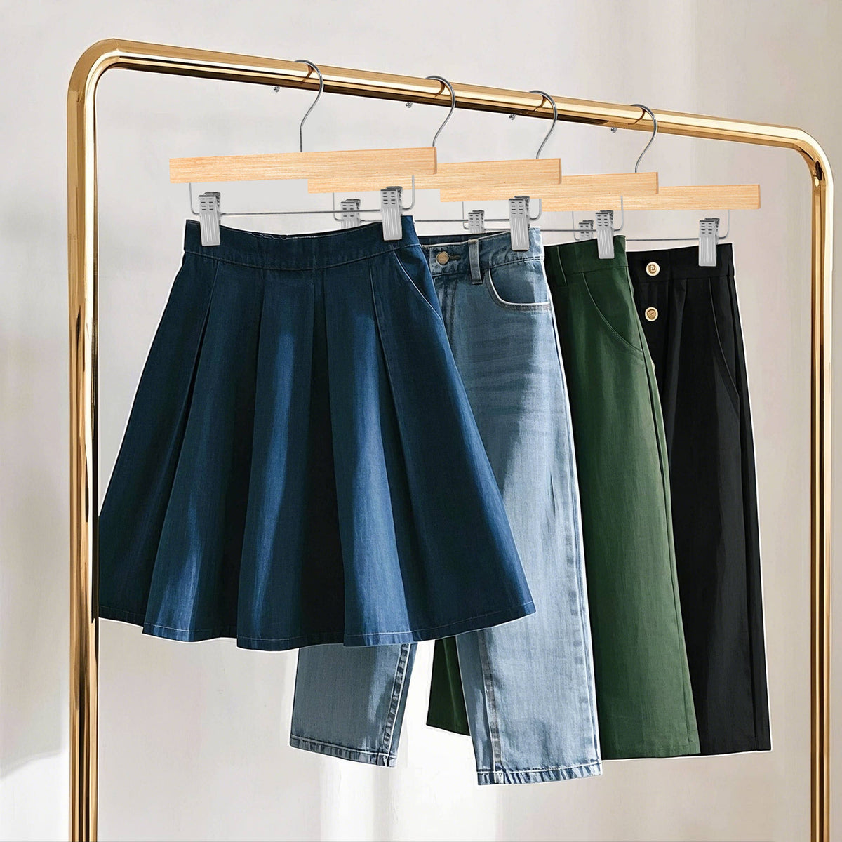 WLM24-NT – Slim Plywood Wooden Skirt & Pant Hanger with Clips – 14" – Natural