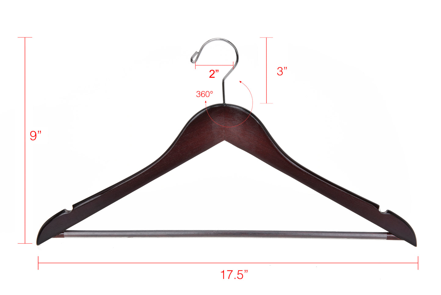 W050-30 - Quality Wooden Hangers - Slightly Curved Hanger Solid Wood Coat Hangers with Stylish Chrome Hooks - Mahogany color 90 Hangers