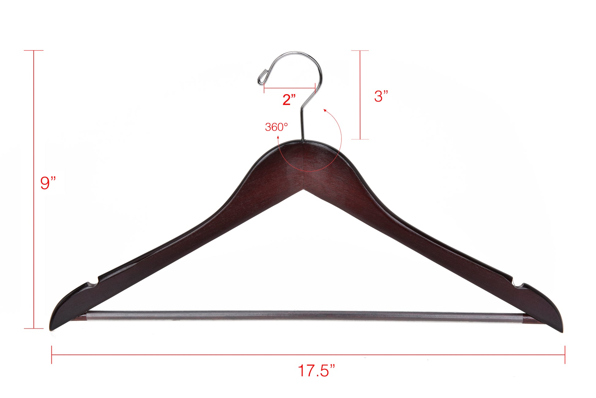 W050-30 - Quality Wooden Hangers - Slightly Curved Hanger Solid Wood Coat Hangers with Stylish Chrome Hooks - Mahogany color 90 Hangers