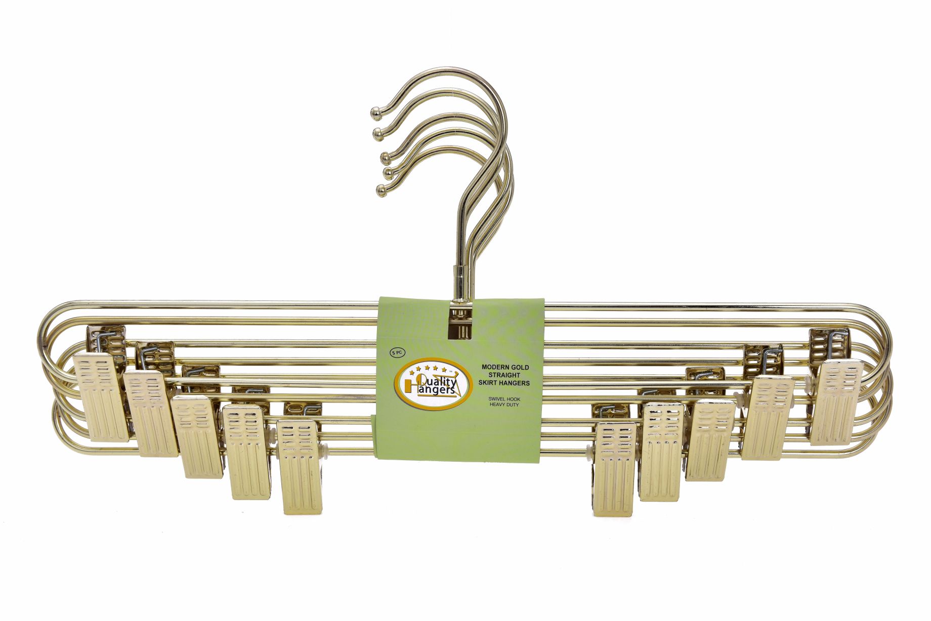 M073 - Gold Straight Hangers Heavy Duty with Clips - 100 Pcs
