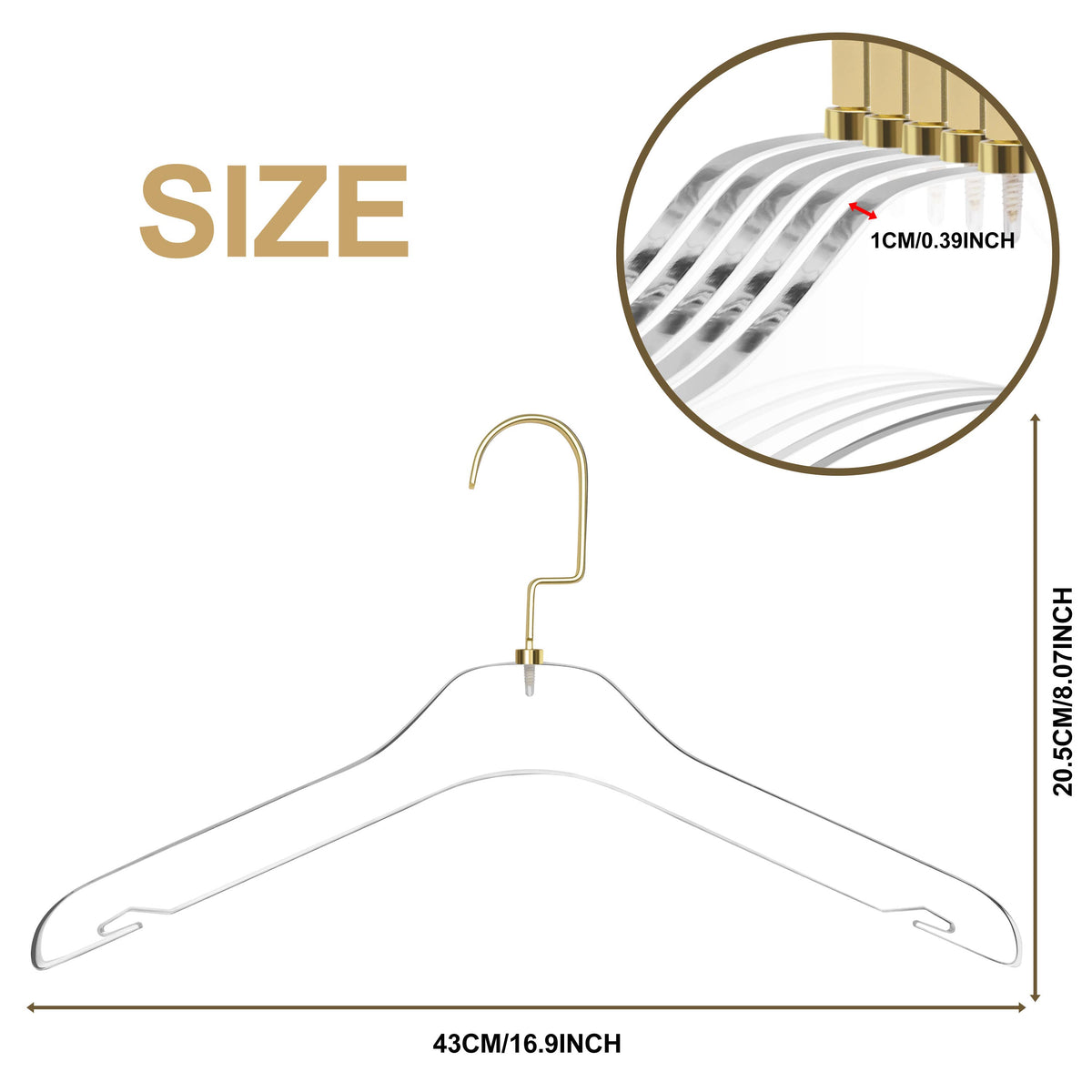 AC10-5 – Premium Clear Acrylic Shirt & Coat Hanger with Notches – 17" – Clear
