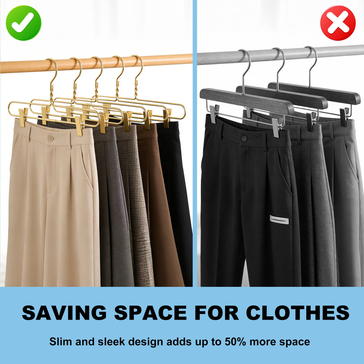 AL28 – Heavy-Duty Aluminum Skirt & Pant Hanger with Clips – 14" – Gold / Silver