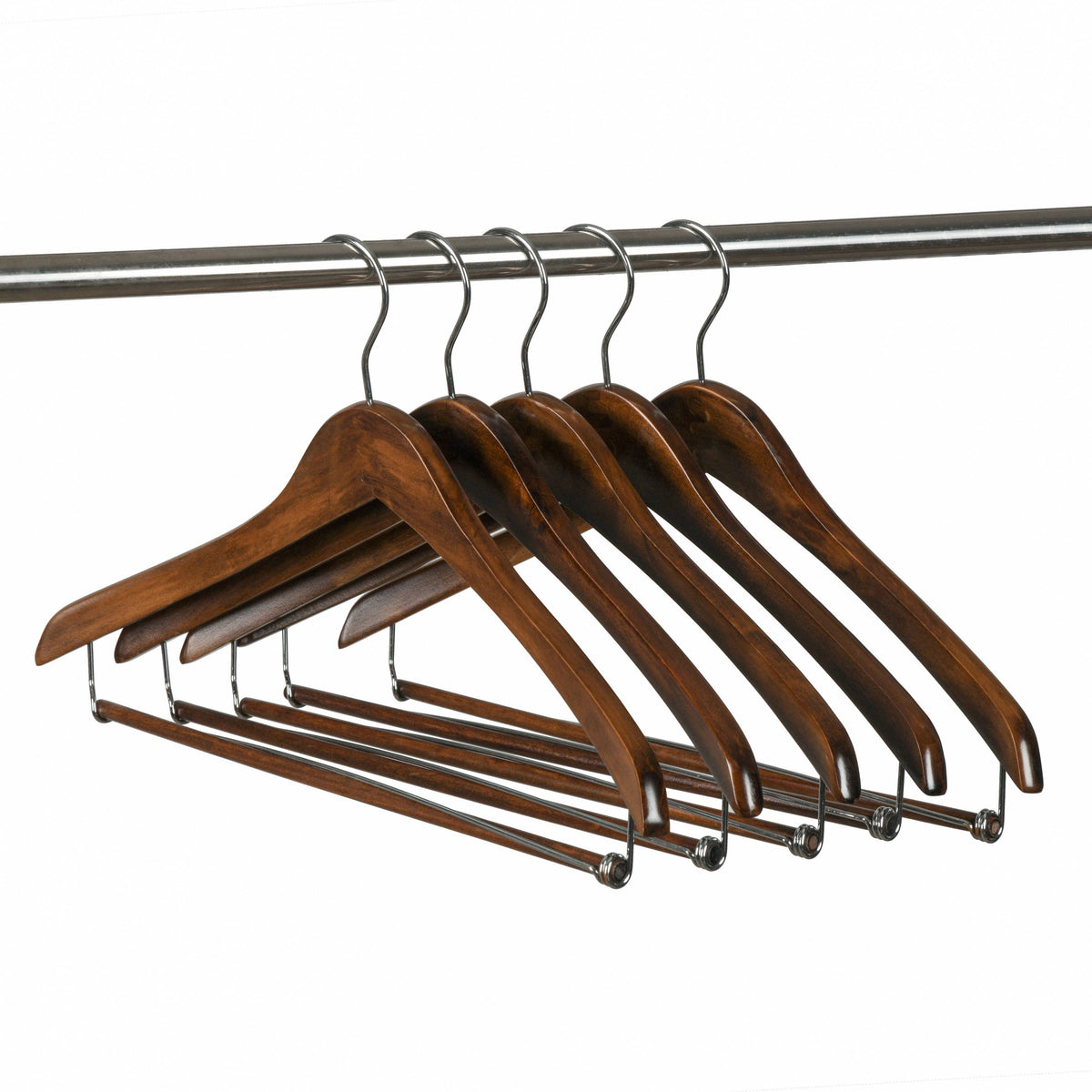W5423 – Curved Wooden Coat & Suit Hanger with Locking Bar – 17" – Retro