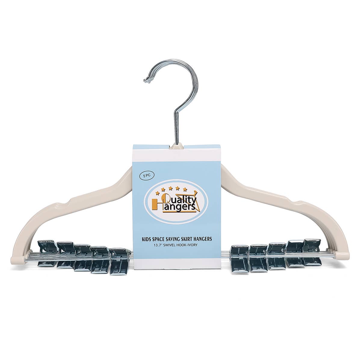 P416-IV – Kids Slim ABS Plastic Skirt Hanger with Clips – 13.7" – Ivory