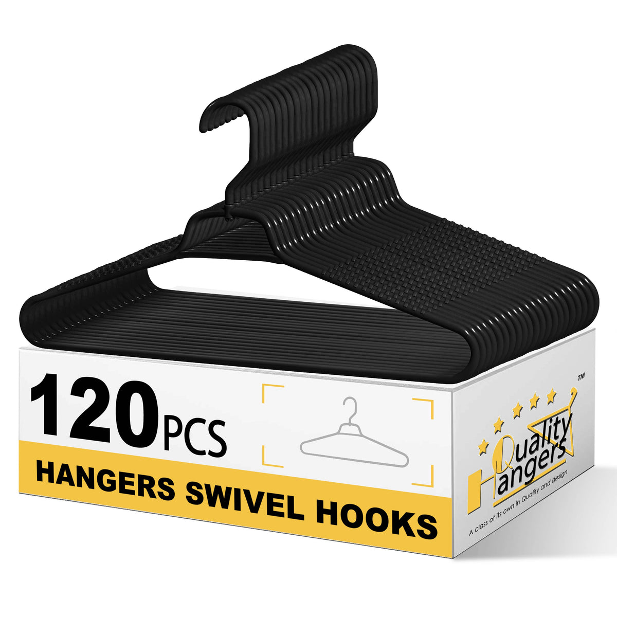 P311-BK – Plastic Shirt Hanger with Swivel Hook & Accessory Bar – 17" – Black