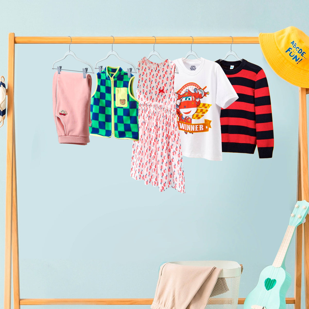 P355-CH – Kids Slim Plastic Skirt Hanger with Clips – 13.7" – Clear / Chrome Hook