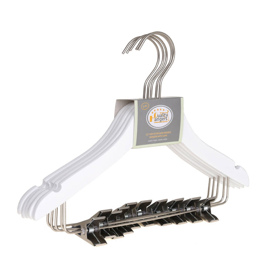 WSK73-WT – Kids Ultra-Slim Wooden Skirt & Pant Hanger with Clips – 12" – White