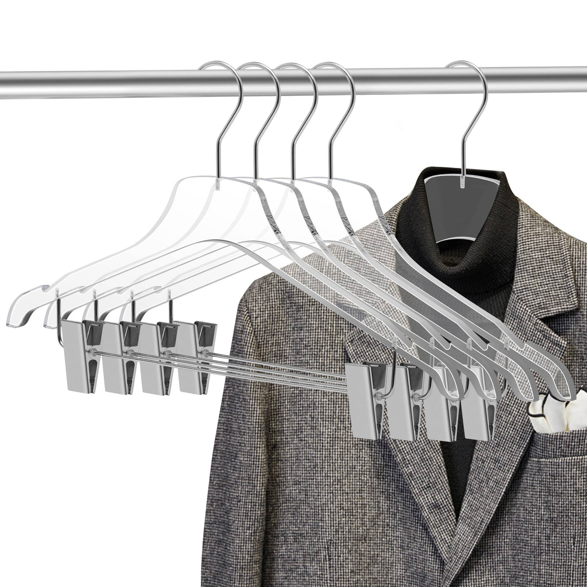 8012 – Clear Acrylic Skirt & Pant Hanger with Clips – 17" – Clear / Gold Hook