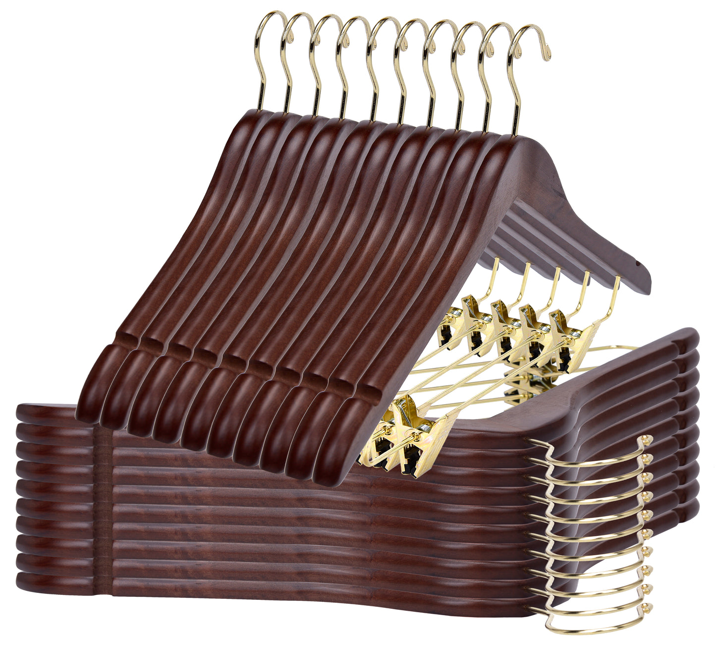 W012 - Wooden Skirt Hangers 17", Walnut with Gold hook - 80
